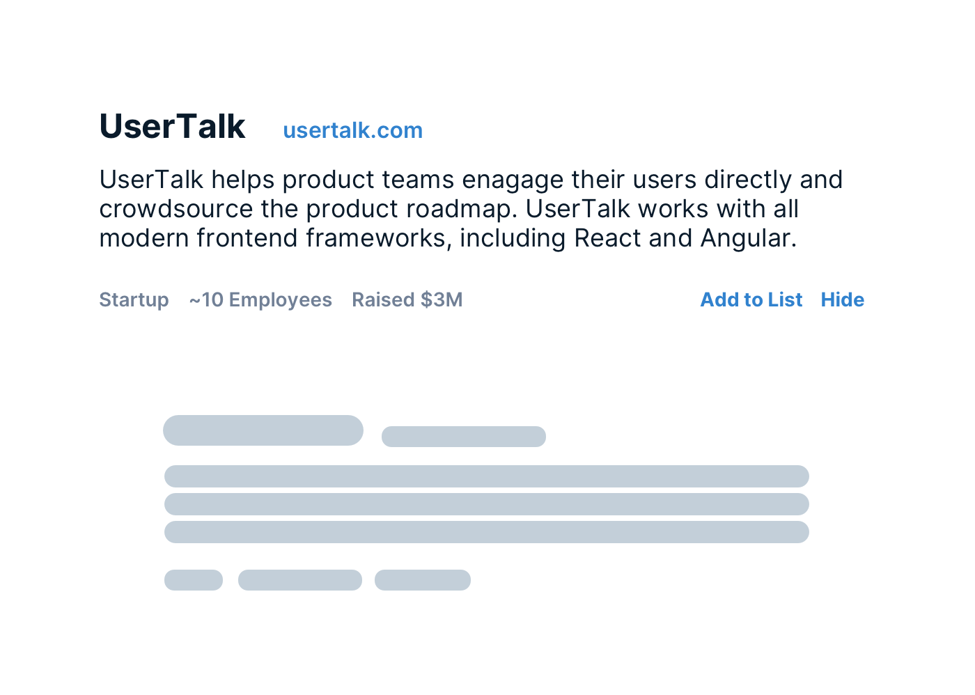 Screenshot of competitor search tool