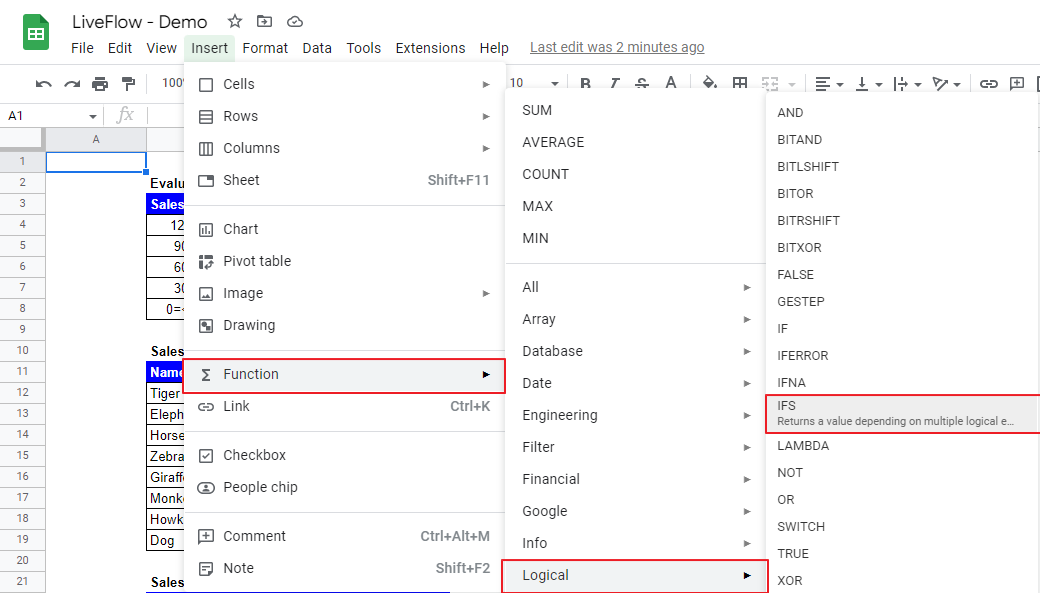 How to Use IFS Function in Google Sheets