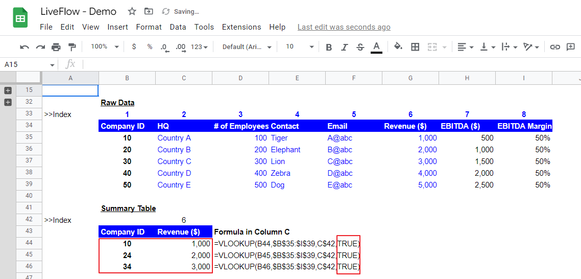 "TRUE” works in the VLOOKUP formula