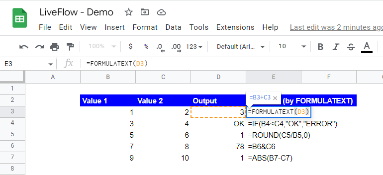 FORMULATEXT functions look like