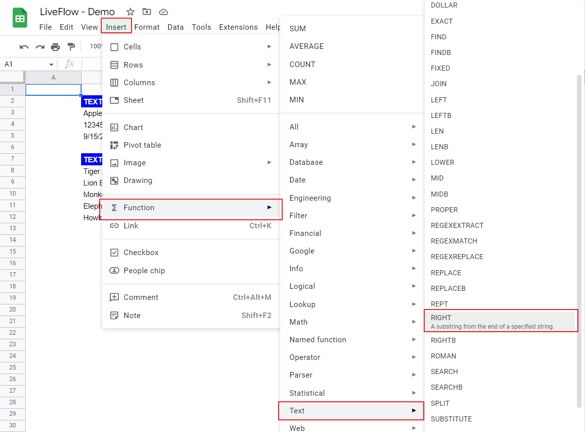 How to insert the RIGHT function 