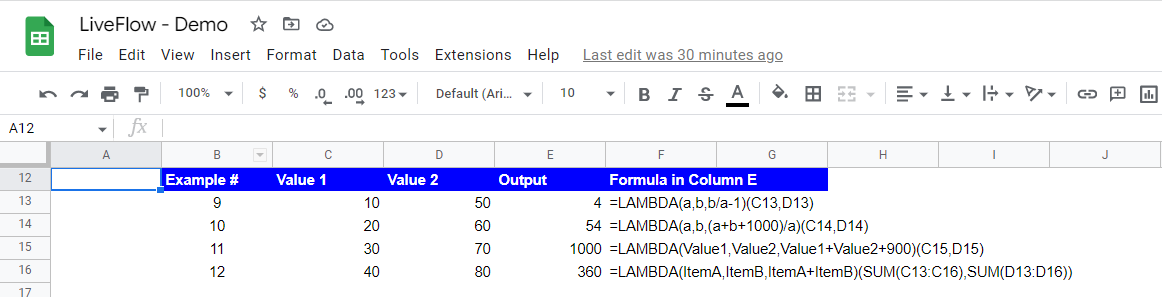 use the LAMBDA with two variables in 