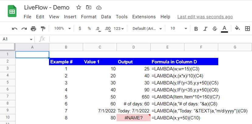 use the LAMBDA with a variable in 