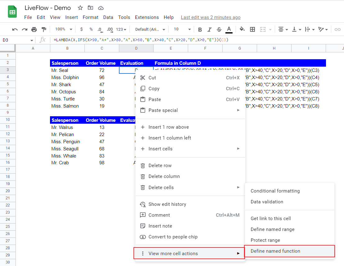 show up a pop-up menu of the Named Functions