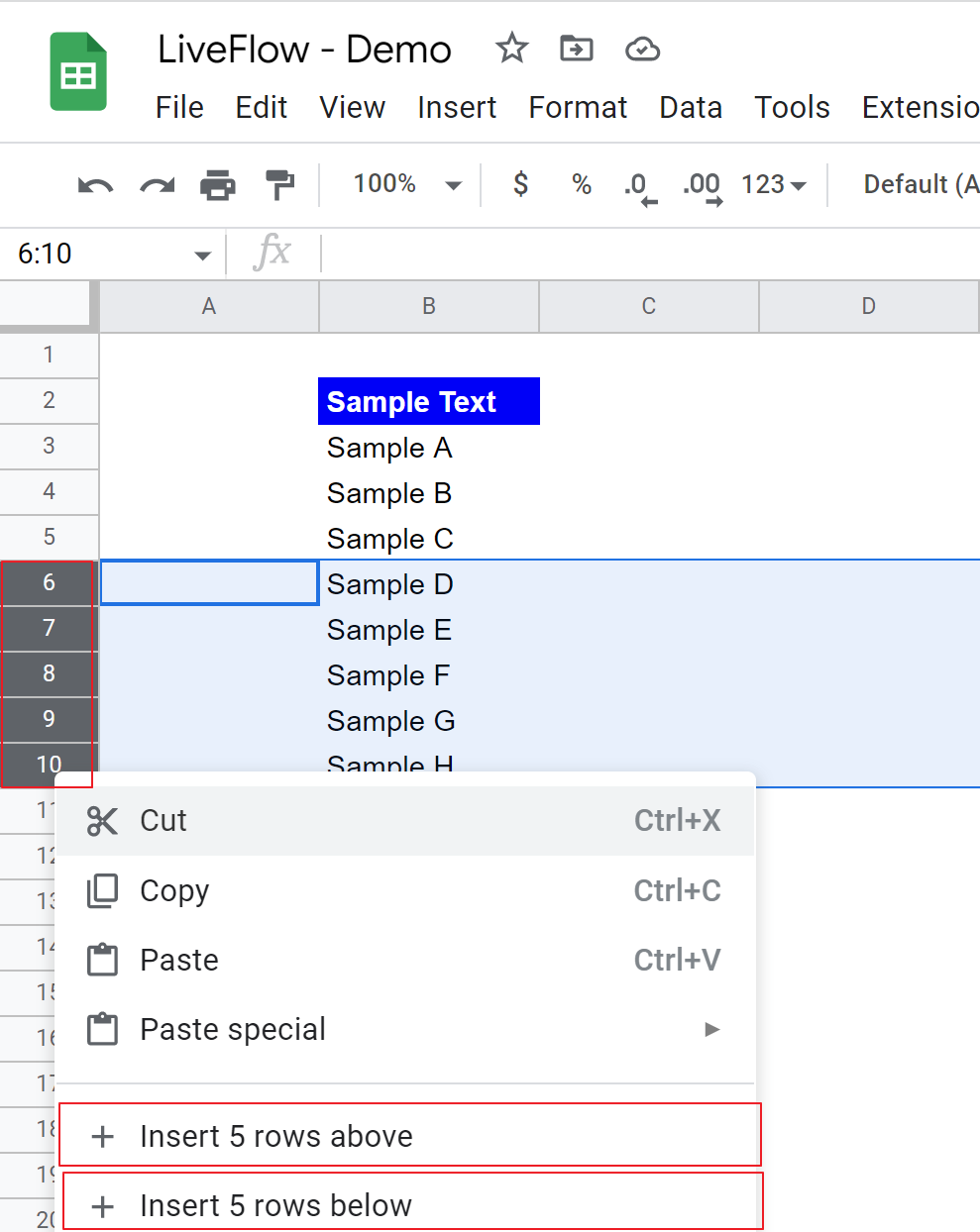 insert multiple rows by right-clicking 