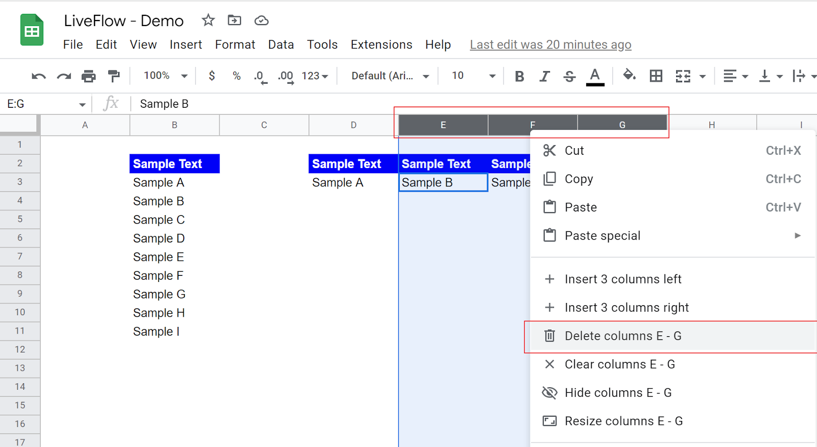 delete multiple columns without shortcuts