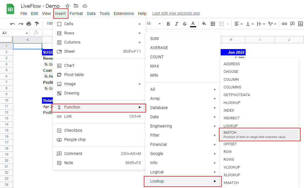 How to insert the MATCH function