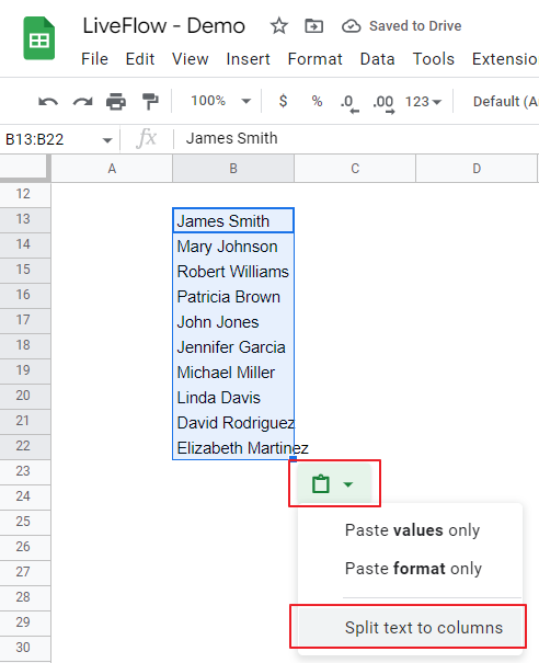 Split texts into columns when you paste