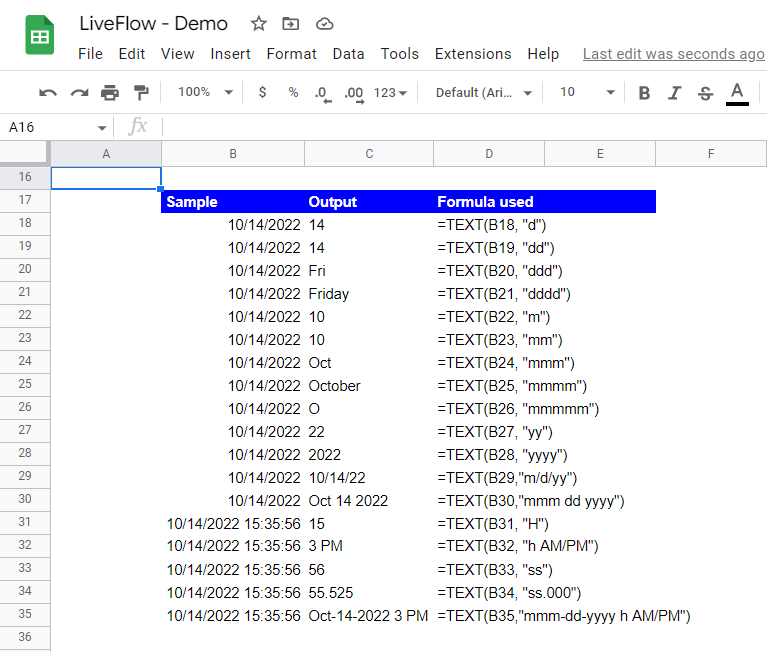 How the TEXT function works for date and time format