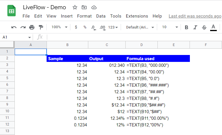 TEXT function looks like