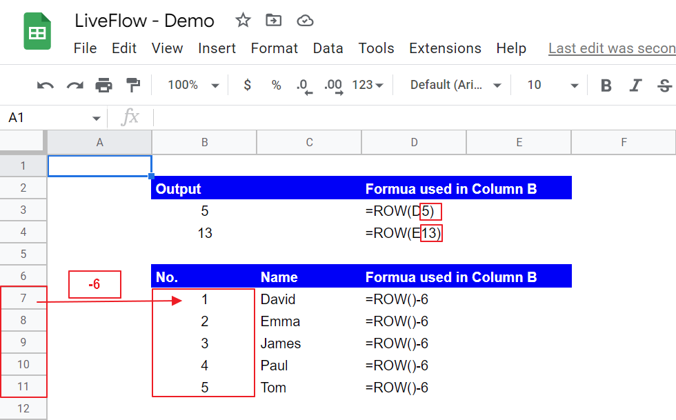 Use the ROW function