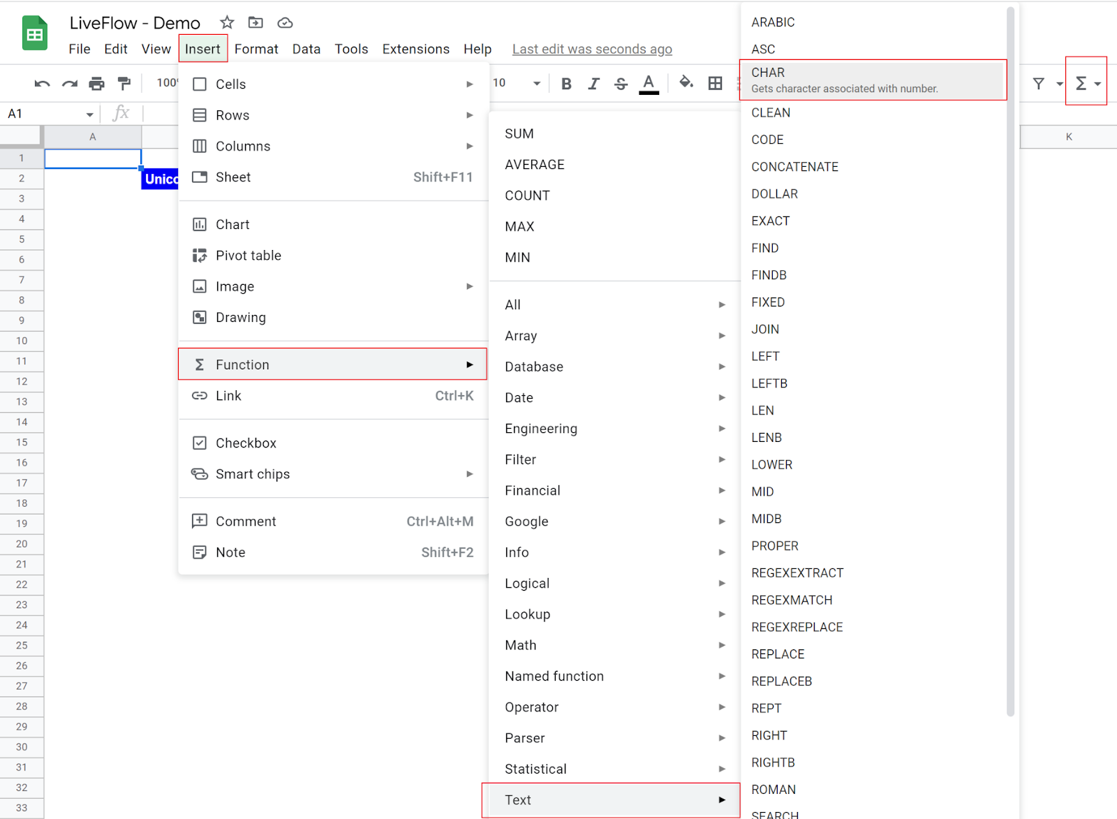 CHAR Function in Google 