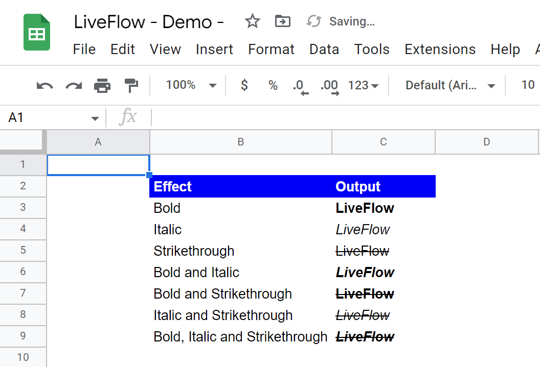 Effect or combinations of the effects look