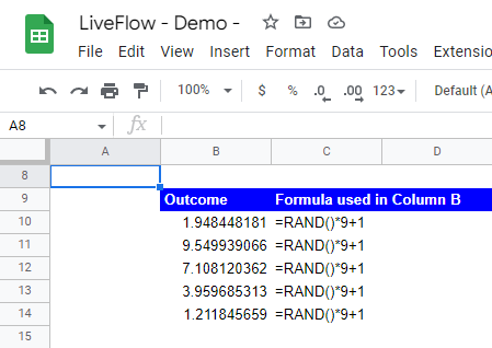 Use the RAND function to generate random numbers