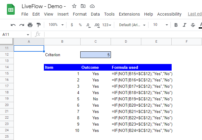 Use the NOT formula with a different formula 