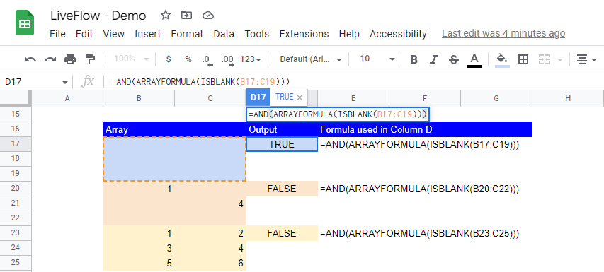 Use the ISBLANK formula with the AND and IF functions