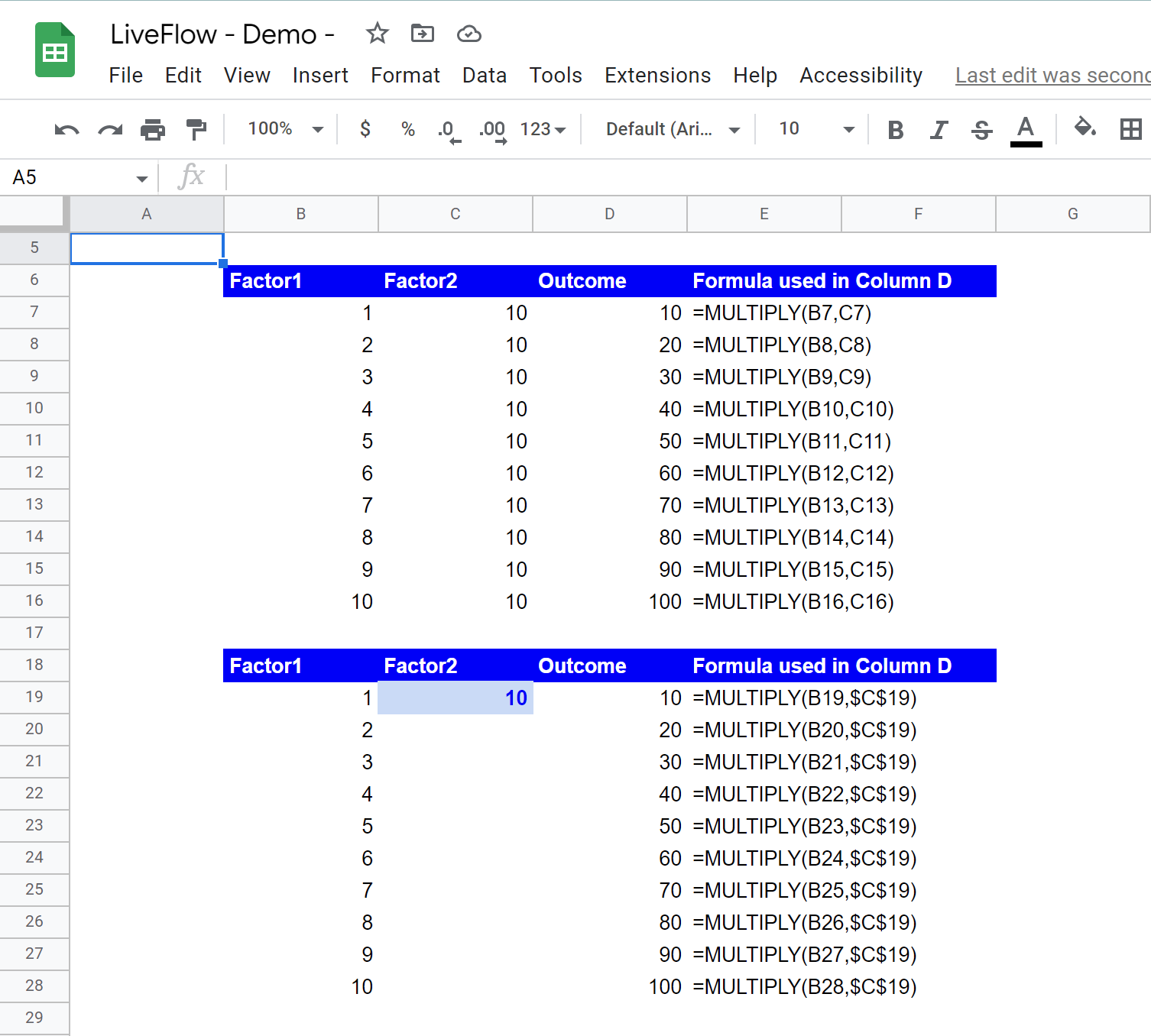 multiply multiple cells by the same number 