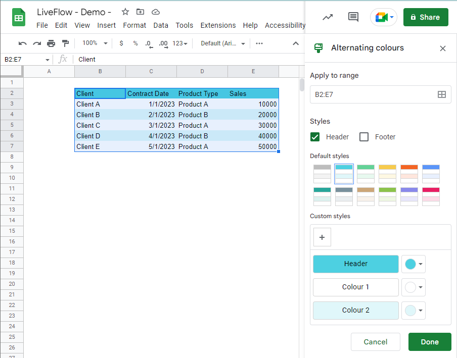 alternating colors function to make a table