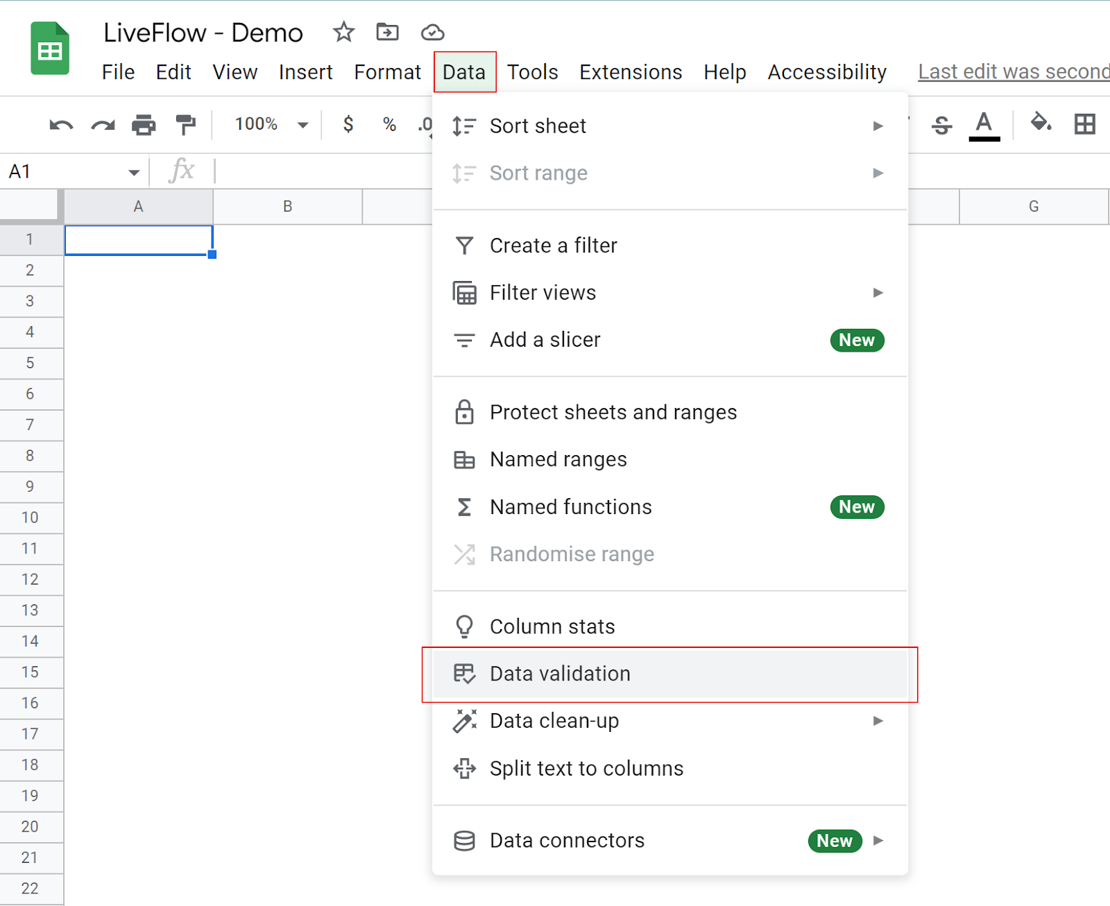 Data Validation in Google Sheets