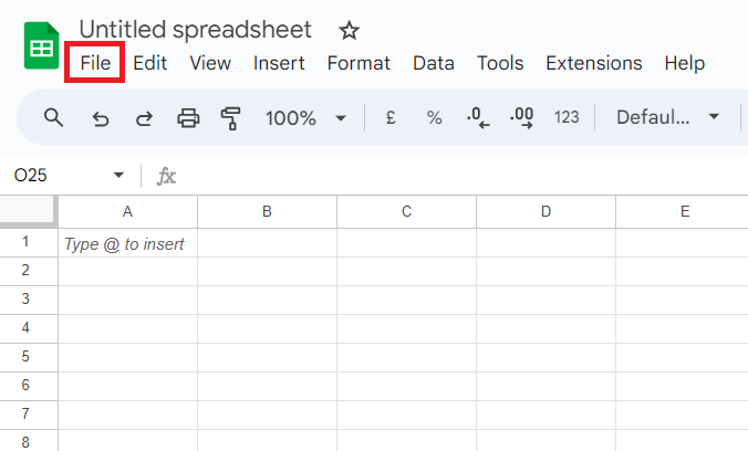 File Tab in Sheets 