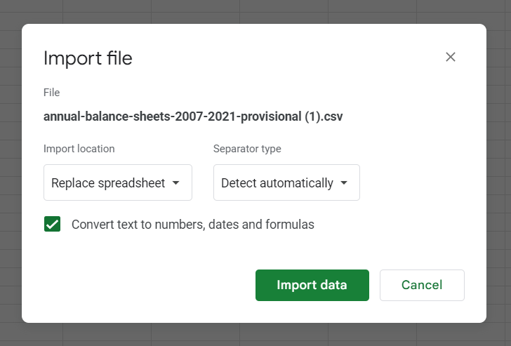 Imported CSV File Google Sheets