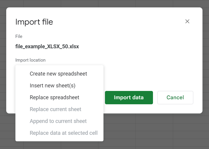 Import XLSX File in Google Sheets