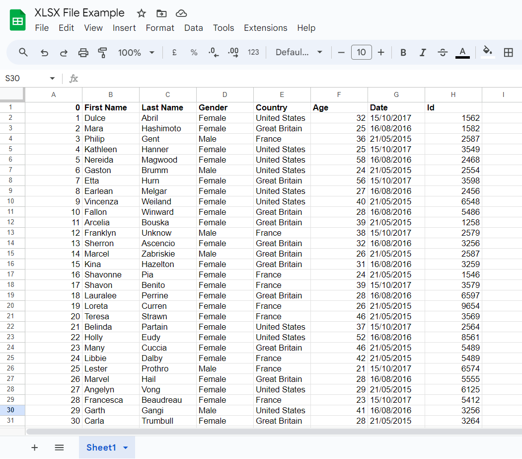 XLSX File Imported into Google Sheets