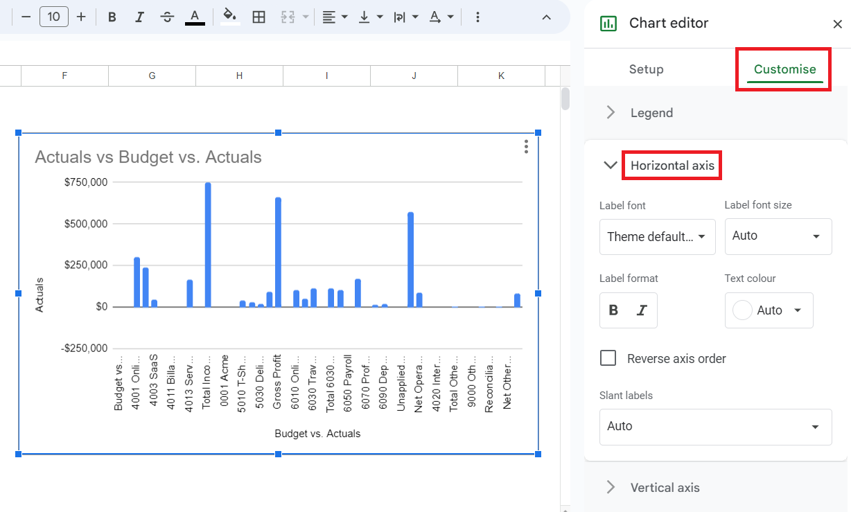 Customize Axes in Google Sheets Chart Editor