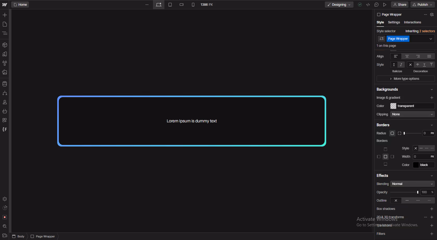 border gradient style in Webflow