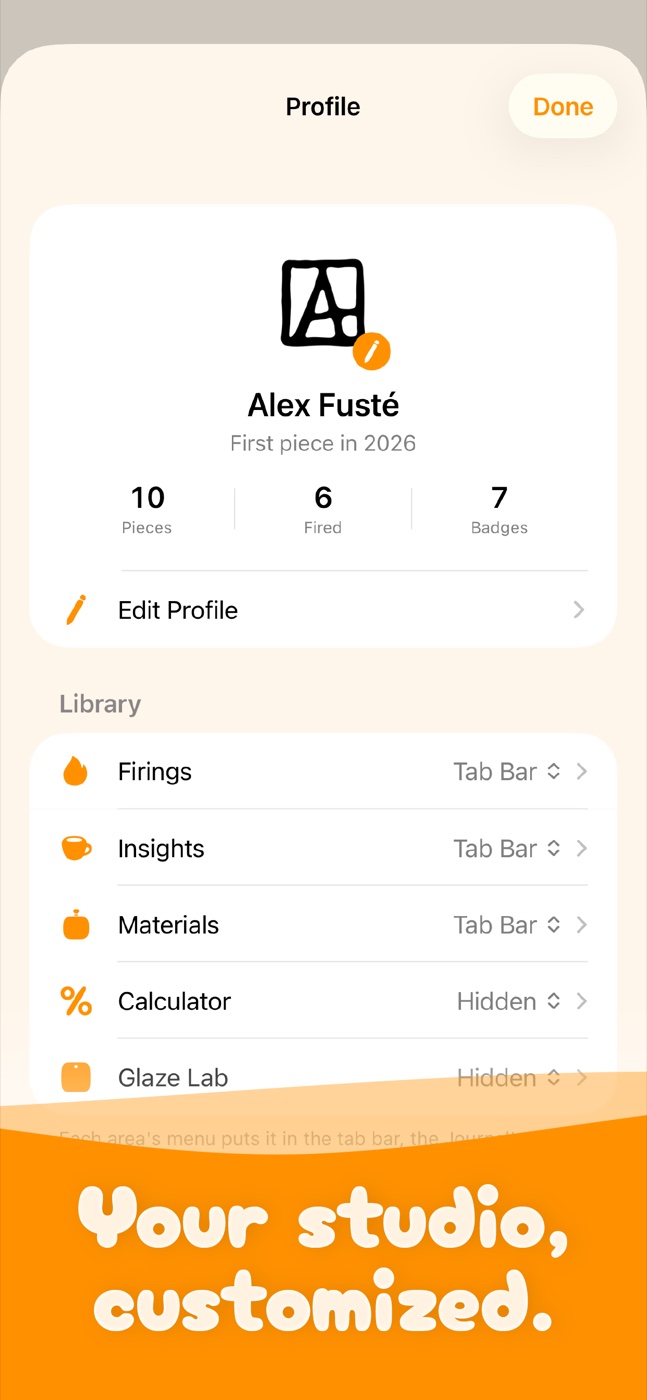 PinchPot Profile on iPhone: Your studio, customized.