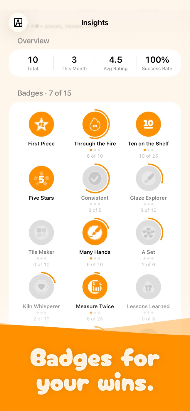 PinchPot badges on iPhone: Badges for your wins.