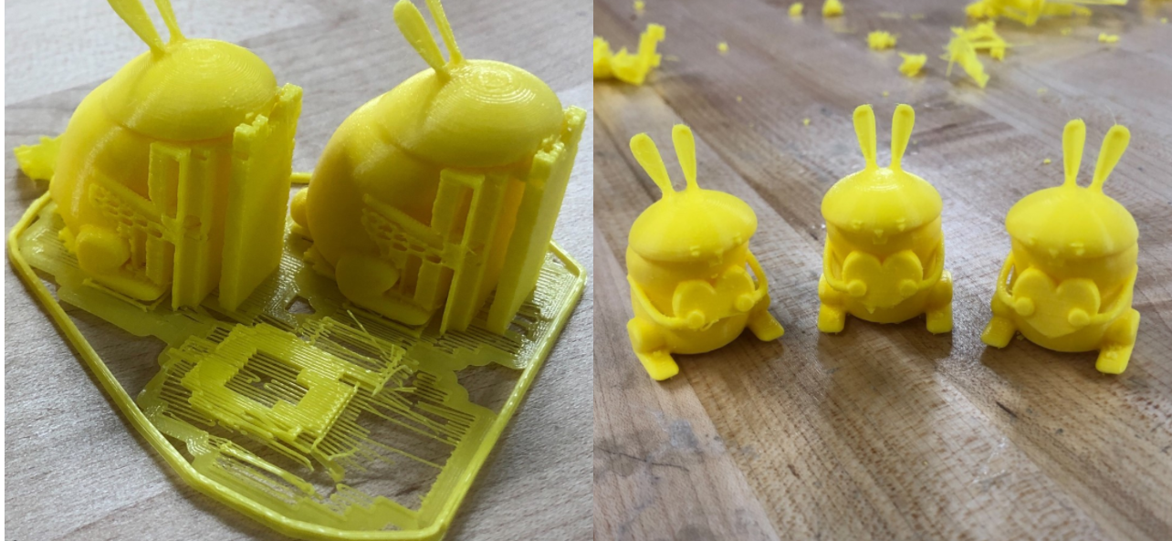 (left) bunnies covered in supports. (right) bunnies after supports were removed.