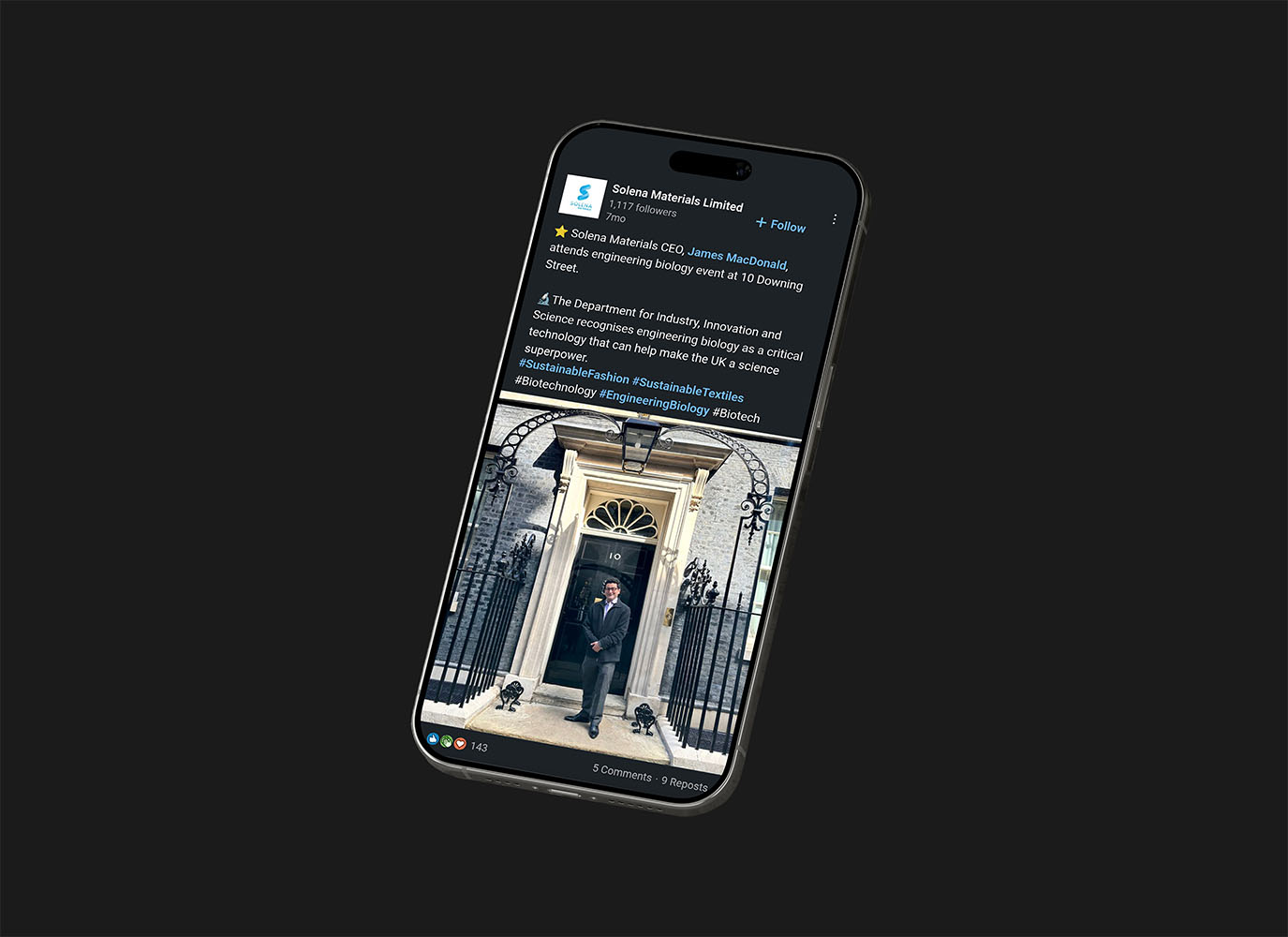 Mockup of Adopter's social media kickstart for Solena Materials.