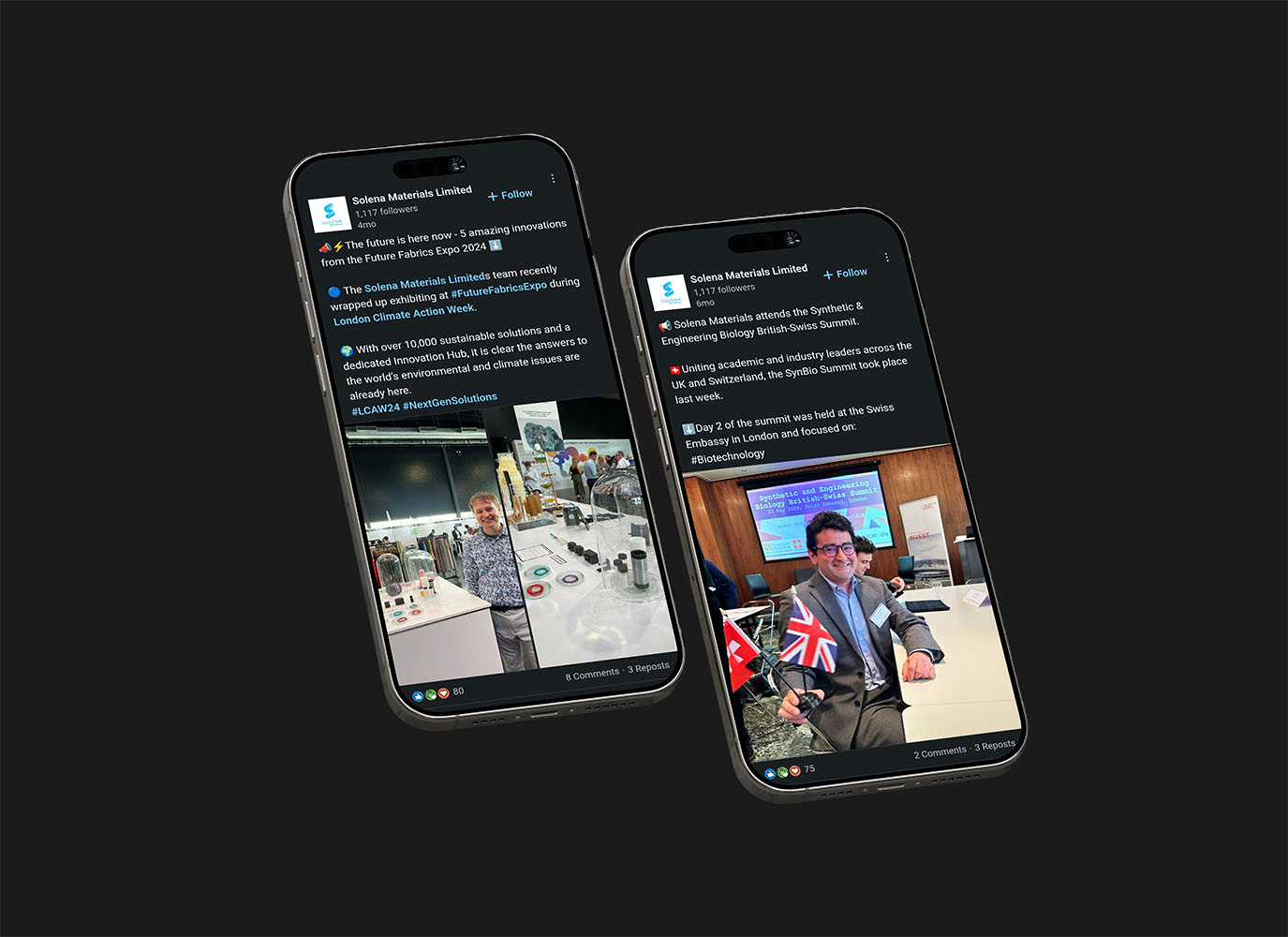 Mockup of Adopter's social media kickstart for Solena Materials.