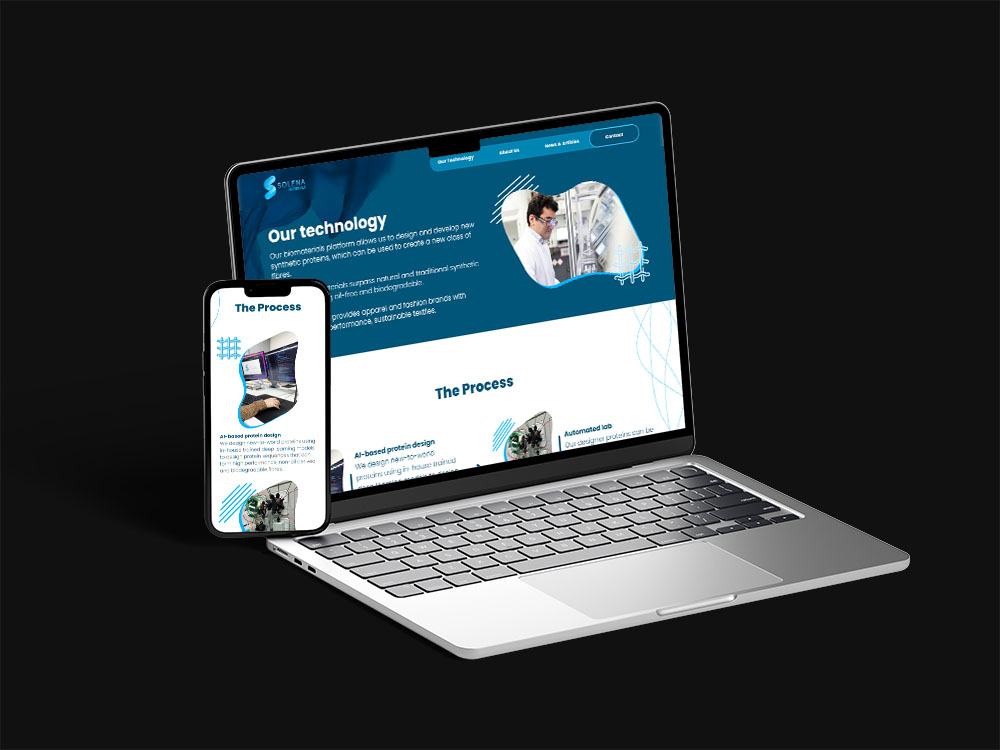 Mockups of Adopter's website redesign for Solena Materials. 