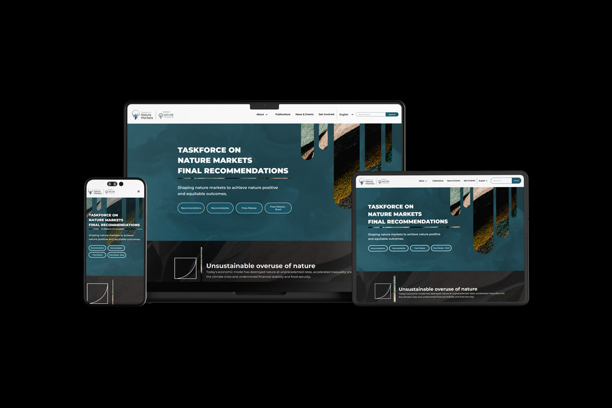 Mockup of the new website for the Taskforce on Nature Markets.