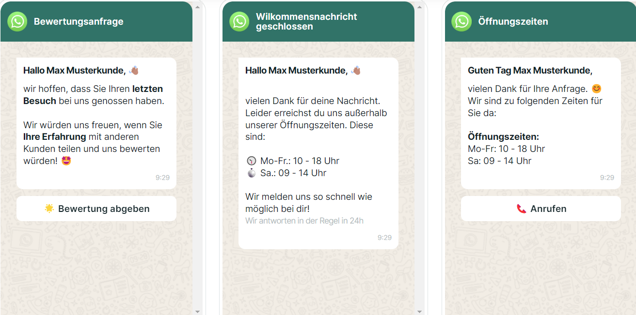 Nachrichtenvorlagen für automatische Begrüßungen in WhatsApp