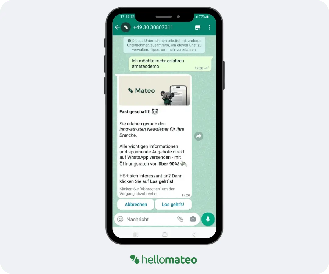 WhatsApp Newsletter Opt-In mit einer WhatsApp-Click-to-Chat Nachricht