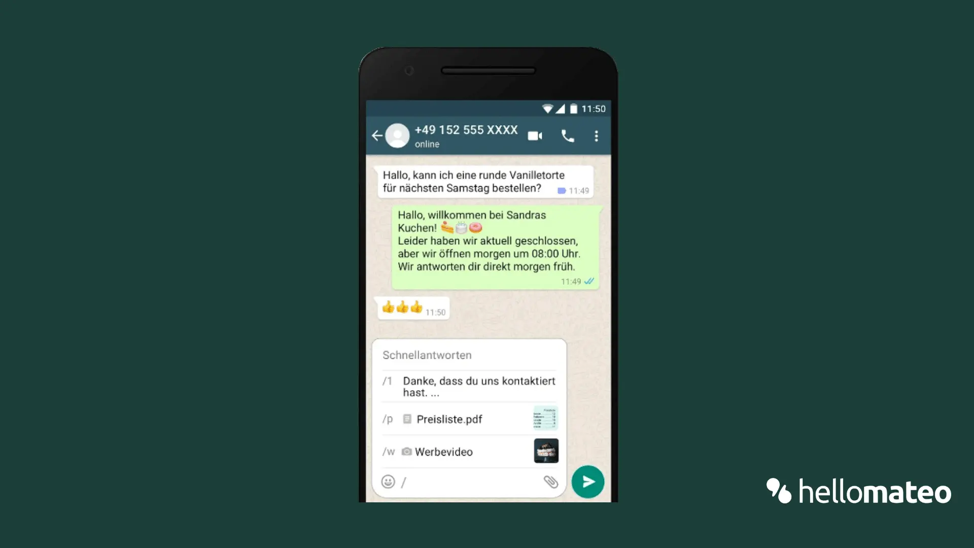 Schnellantwort mit Nachrichtenvorlage in WhatsApp Business
