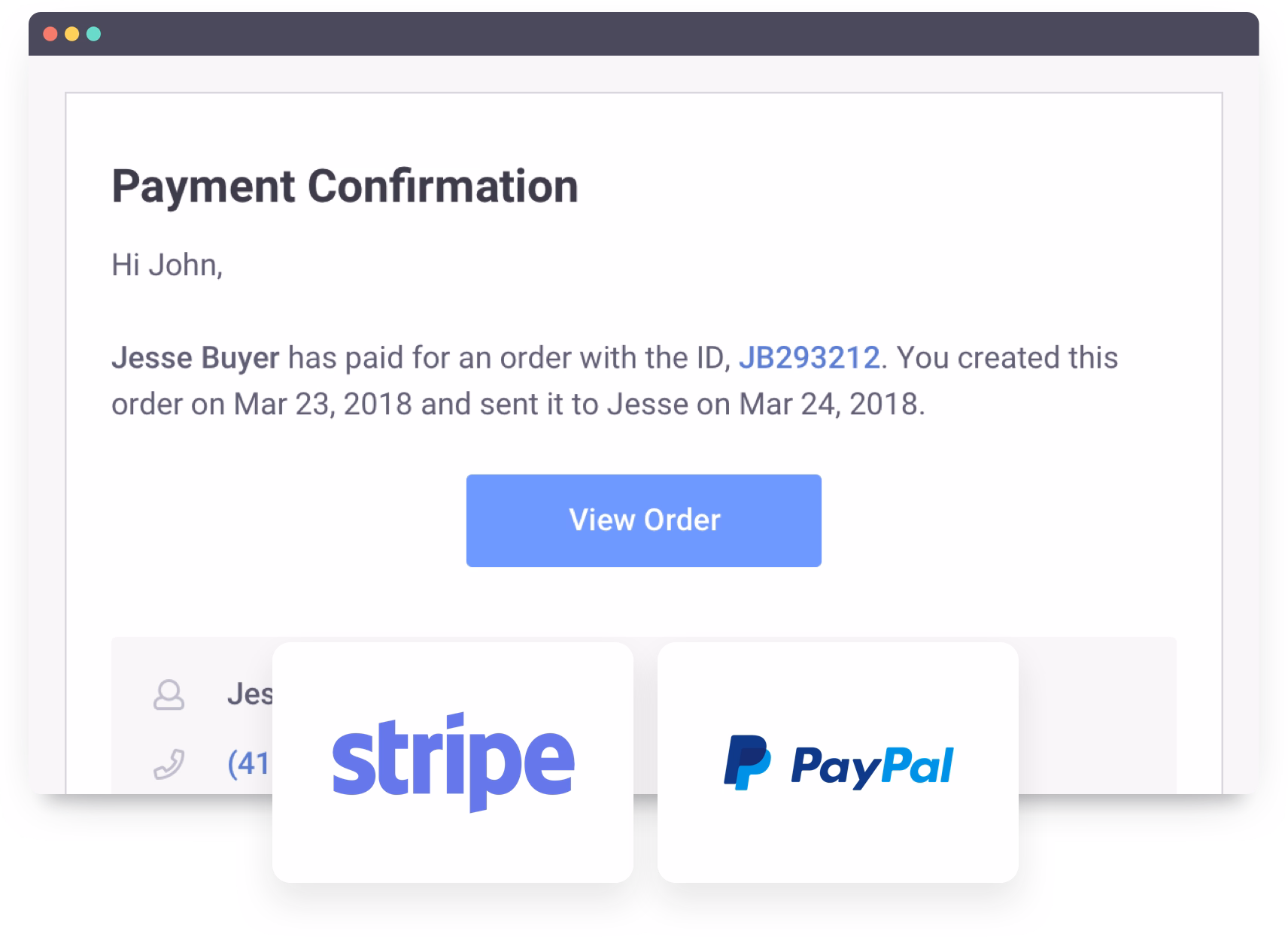 Payment confirmation receipt Stripe PayPal Order|Graphic showing invoice being created|Panel showing invoice reminder settings|Choose Billing Agent With Brandboom|Export orders easily|Report page showing order information for the top products|Collect and Track Payments With Brandboom