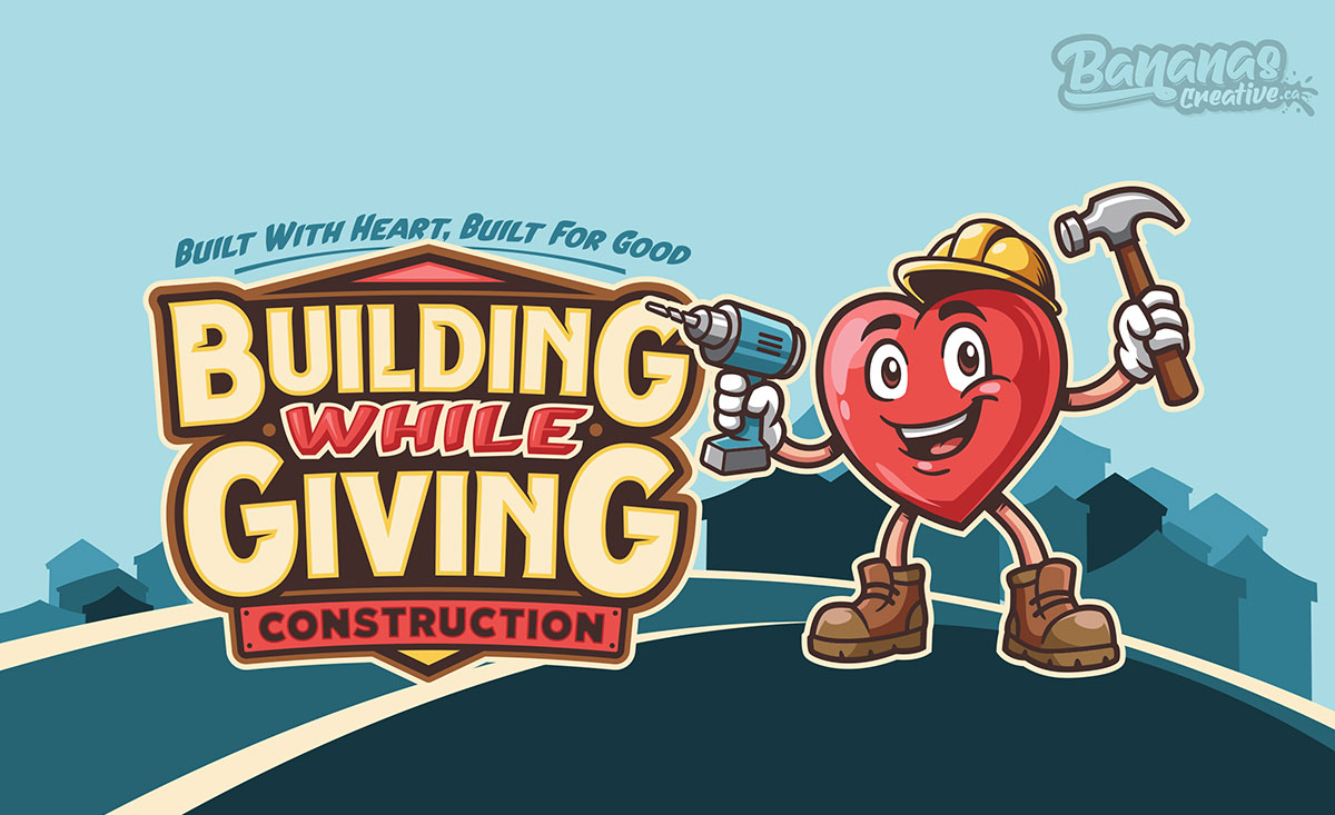 Building While Giving Construction logo and mascot concept showcasing purpose-driven construction branding