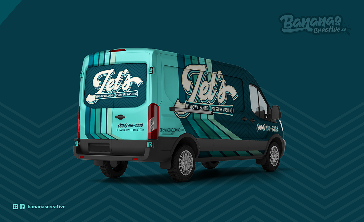 Custom vehicle wrap design for Jet’s Window Cleaning & Pressure Washing service van