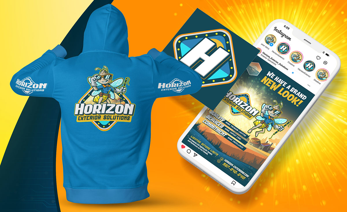 Horizon Exterior Solutions branded apparel and social media rebrand assets