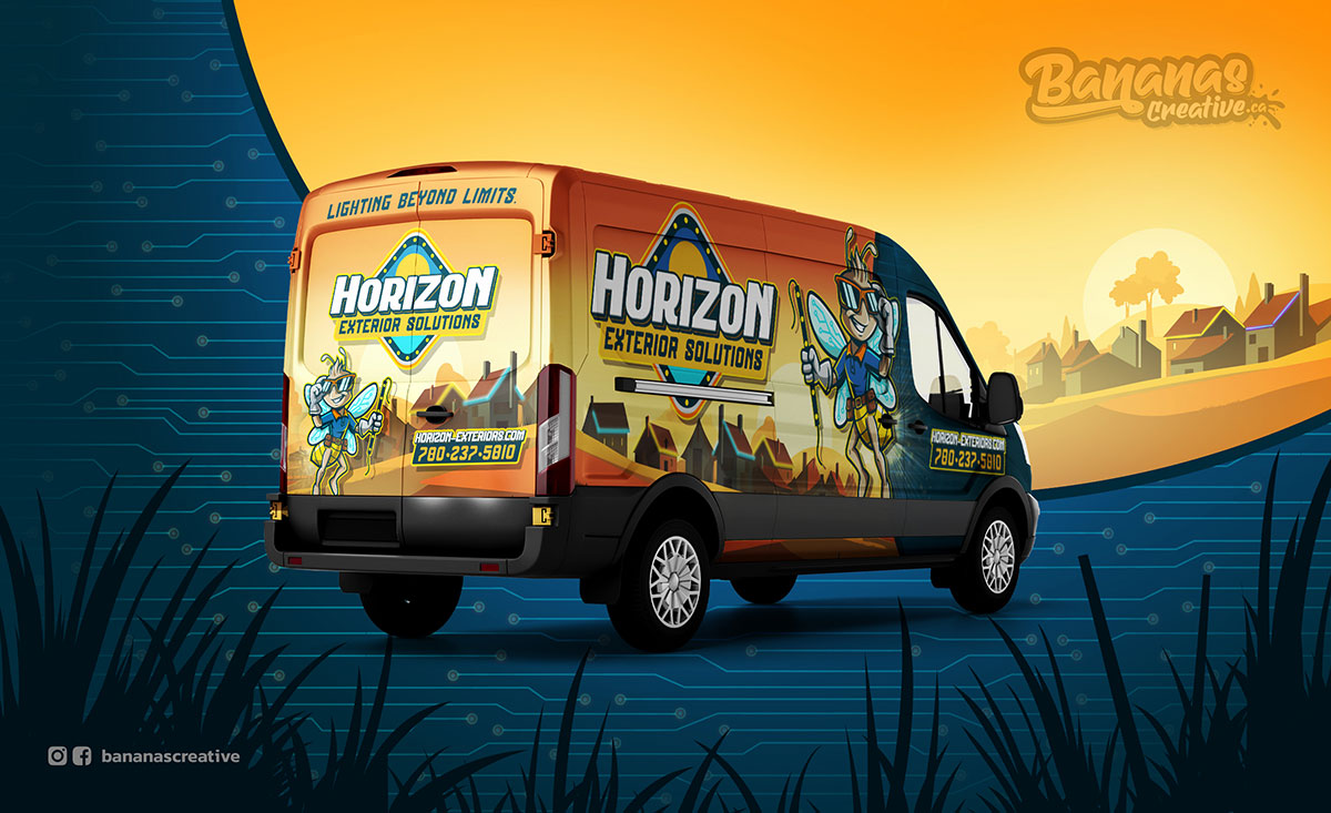 Horizon Exterior Solutions permanent LED lighting rebrand visual system Vehicle service Branded