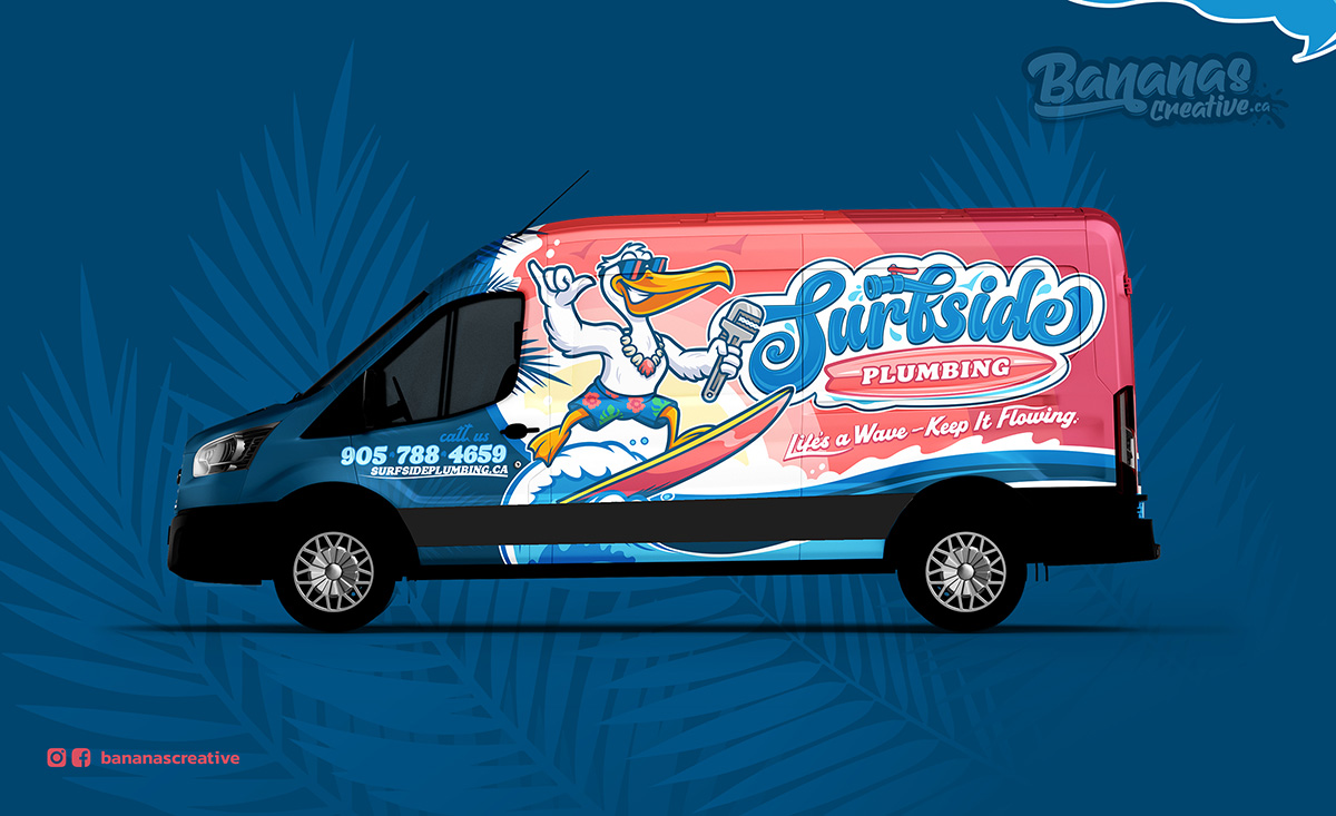 urfside Plumbing branded service van with custom coastal-themed vehicle wrap design.