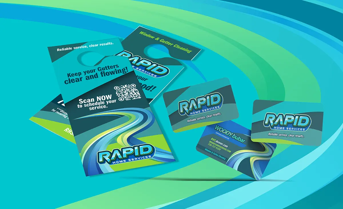 Rapid Home Services Window and Gutter Cleaning Innovative Business Cards and Door Hangers by Bananas Creative