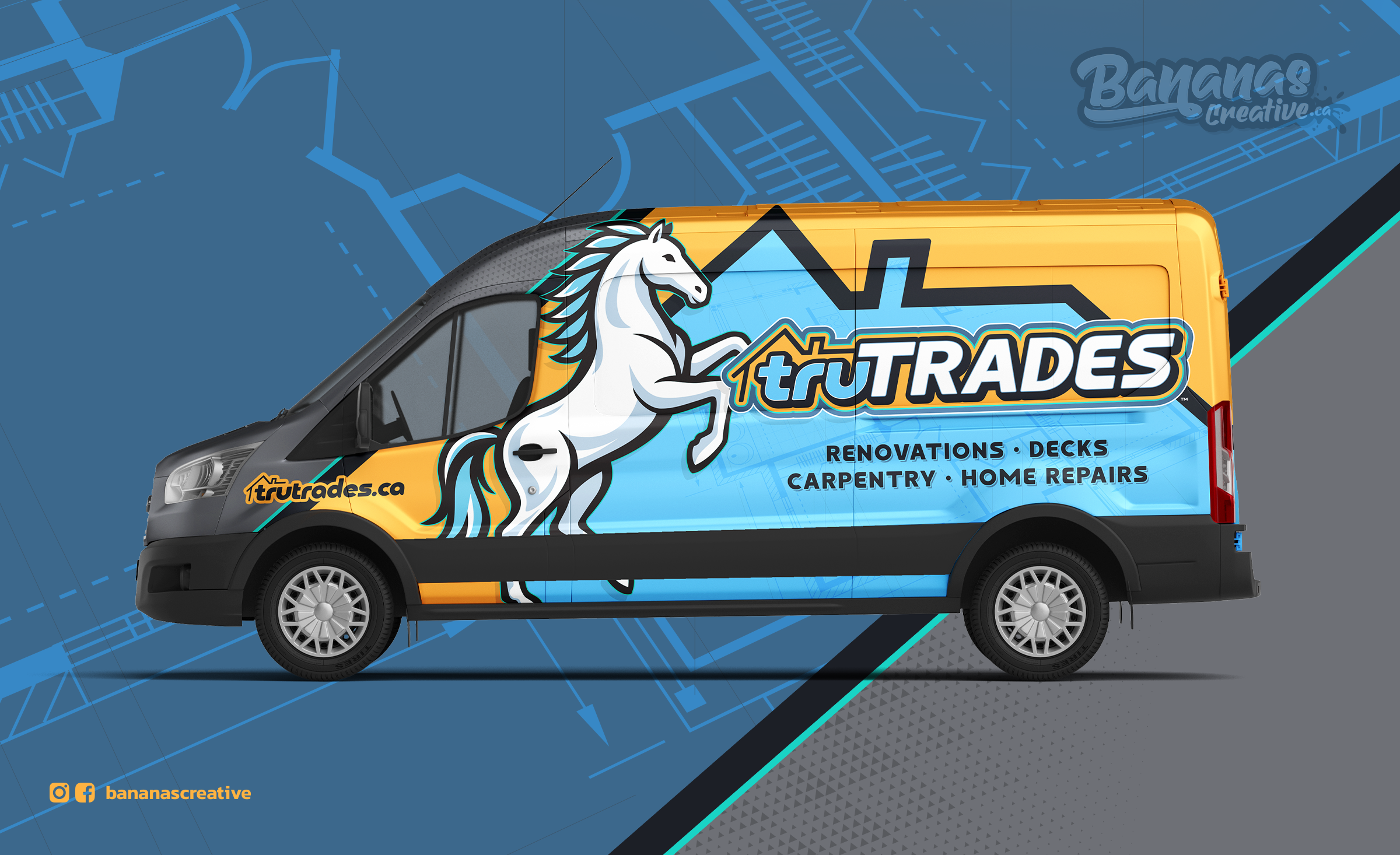Van wrap design by Bananas Creative for a Contracting company based in Calgary