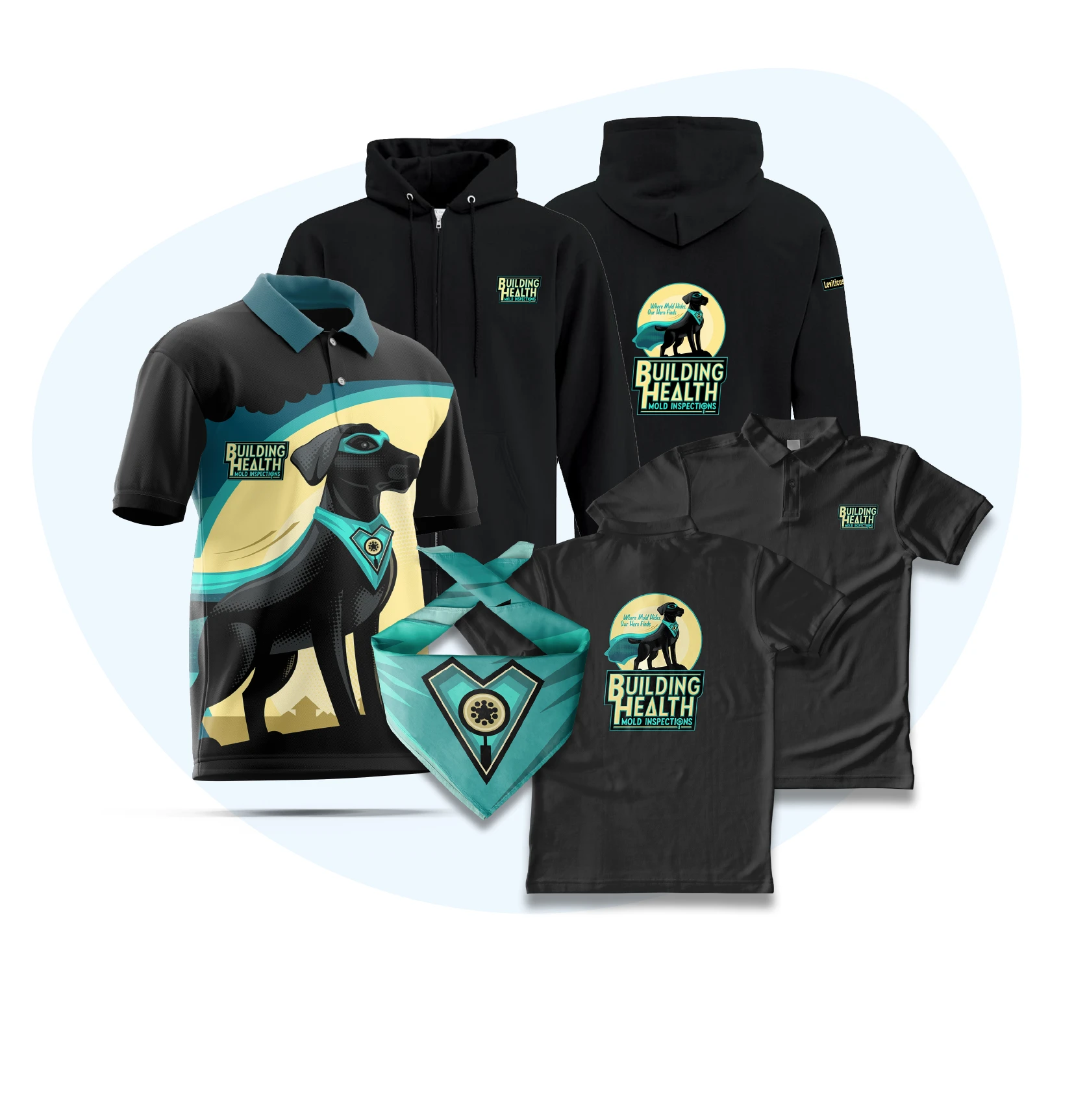 Uniforms for Building Health a mold inspection company in British Columbia, includes hoodie and polo