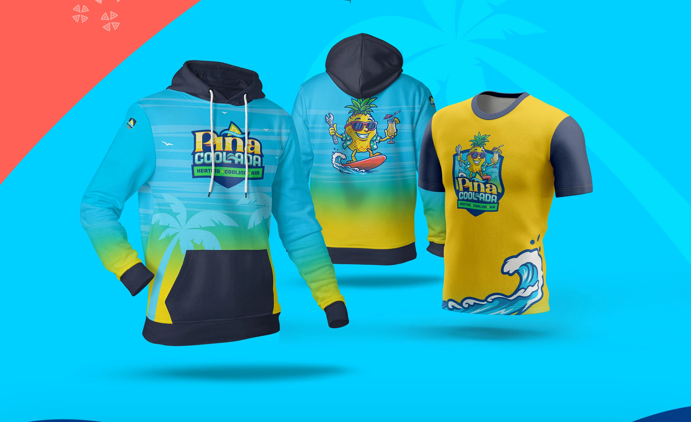 Piña Cool-ada Customized uniforms designed by Bananas Creative including a hoodie and a t-shirt.