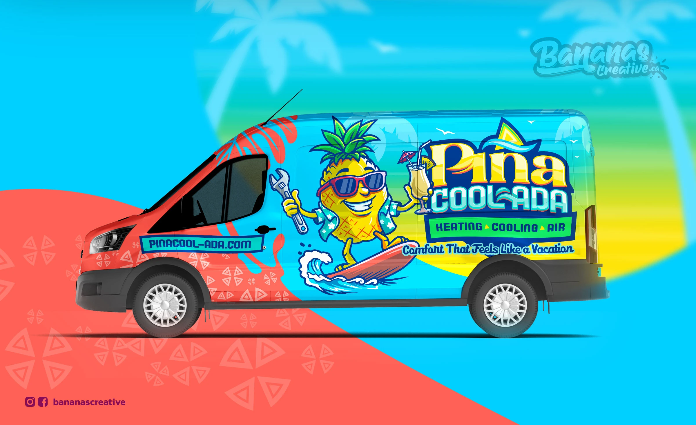 Piña Cool-ada Van wrap designed by Bananas Creative